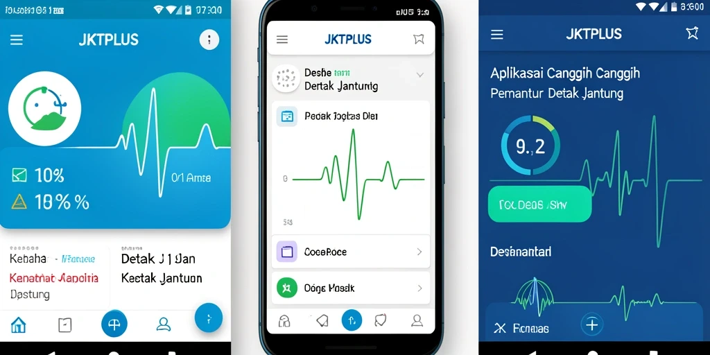 Antarmuka aplikasi JKTPLUS menunjukkan fitur pemantauan detak jantung yang canggih.
